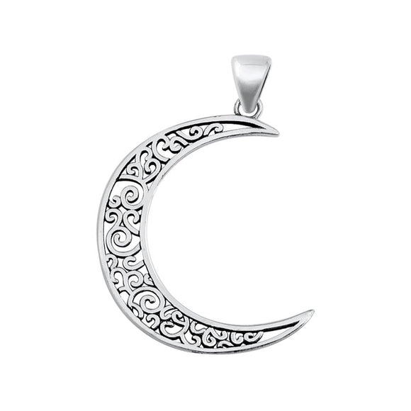 Sterling Silver Elegant Mystic Moon Pendant Magic Crescent Filigree Swirl Charm