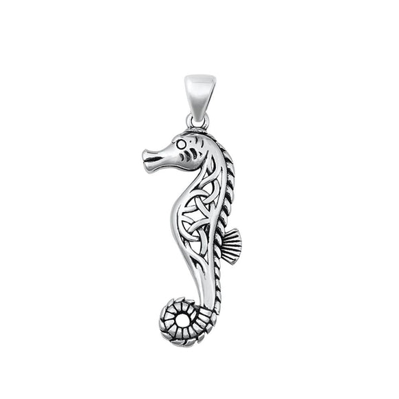 Sterling Silver Ornate Seahorse Pendant Celtic Knot Triquetra Animal Charm 925