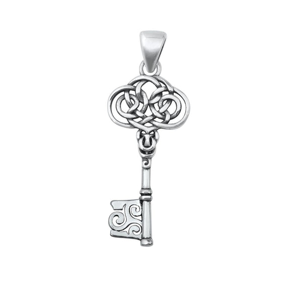 Sterling Silver Celtic Skeleton Key Pendant Filigree Swirl Vintage Style Charm