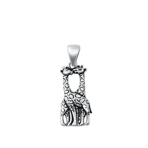 Sterling Silver Polished Kissing Giraffes Pendant Cuddles Love Snuggle Charm 925
