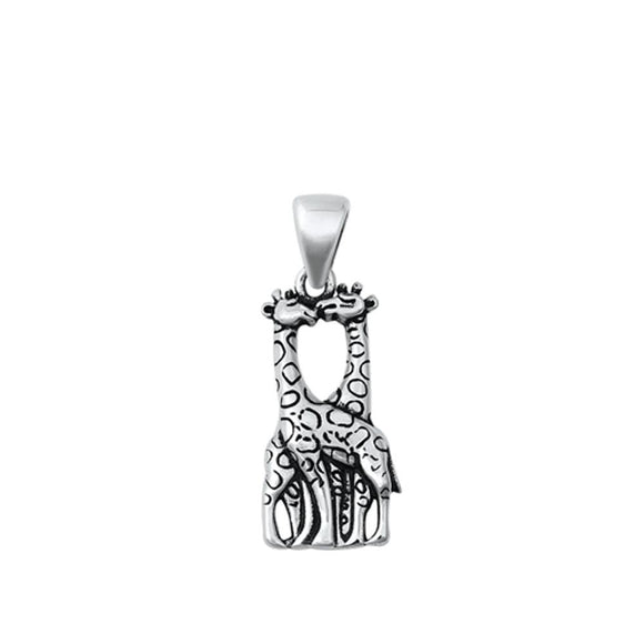 Sterling Silver Polished Kissing Giraffes Pendant Cuddles Love Snuggle Charm 925