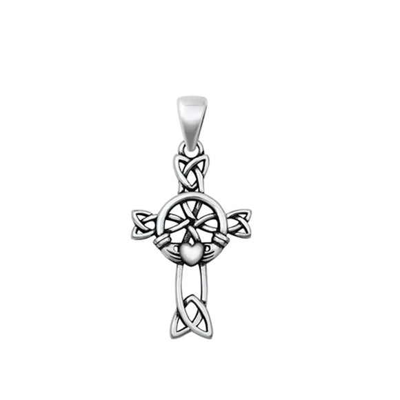 Sterling Silver Beautiful Celtic Claddagh Cross Pendant Christian Faith Charm
