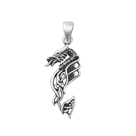 Sterling Silver Polished Mystical Dragon Pendant Wisdom Strength Charm 925 New