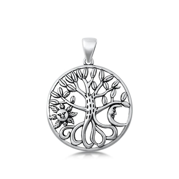 Sterling Silver Cute Tree of Life Pendant Sun Moon Nature Charm 925 New