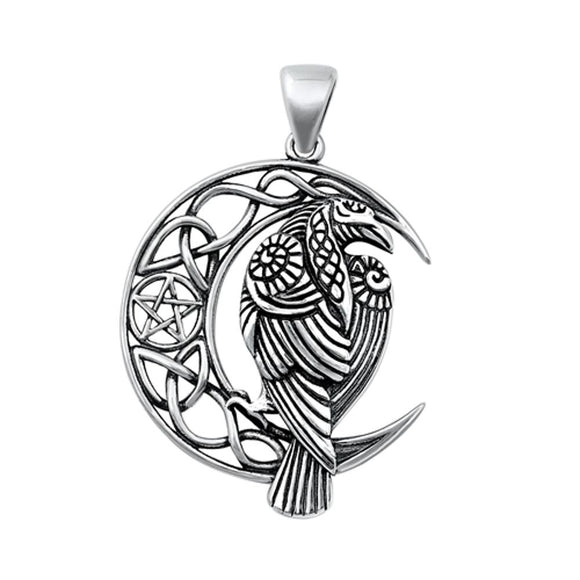 Sterling Silver Unique Moon Raven Pentagram Pendant Celtic Knot Charm 925 New