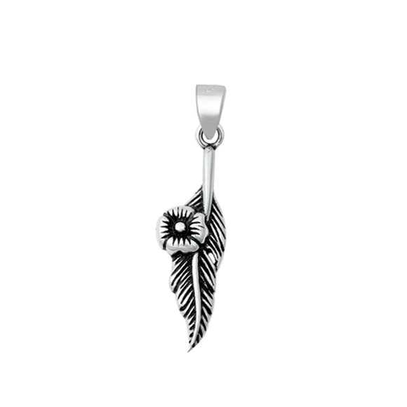 Sterling Silver Unique Flower Feather Pendant Cute Native American Charm 925 New