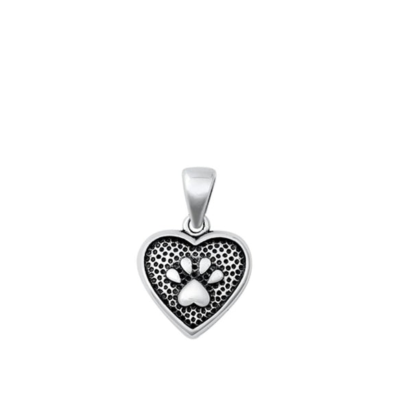 Sterling Silver Unique Pawprint Heart Pendant Cute Love Pet Animal Charm 925 New