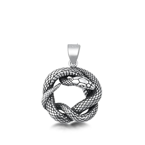Sterling Silver Classic Coiled Snake Medallion Pendant Serpent Viper Charm 925