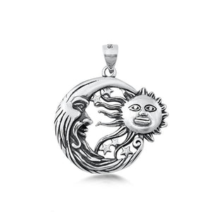 Sterling Silver Beautiful Moon & Sun Pendant Astrological Fantasy Charm 925 New