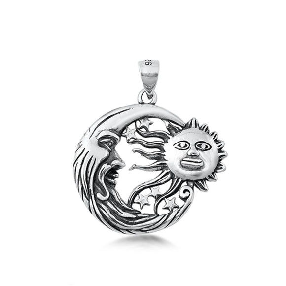 Sterling Silver Beautiful Moon & Sun Pendant Astrological Fantasy Charm 925 New