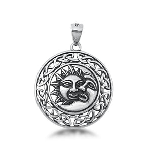 Sterling Silver Cute Celtic Sun & Moon Medallion Pendant Astrological Charm 925