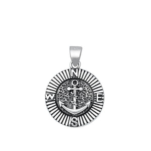 Sterling Silver Oxidized Pendant Vintage Anchor Compass Sailor Charm 925 New