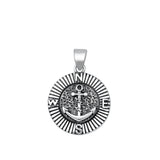 Sterling Silver Oxidized Pendant Vintage Anchor Compass Sailor Charm 925 New