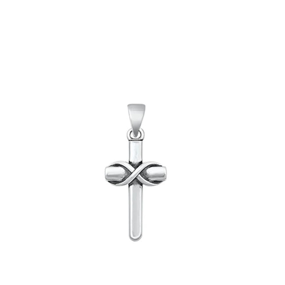 Sterling Silver Polished Christian Pendant Infinity Cross Charm 925 New