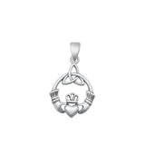Sterling Silver Classic Claddagh & Triquetra Pendant Celtic Knot Charm .925 New