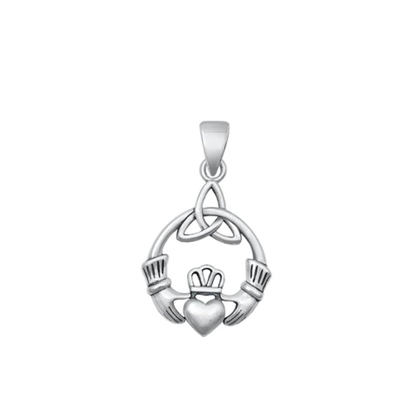 Sterling Silver Classic Claddagh & Triquetra Pendant Celtic Knot Charm .925 New