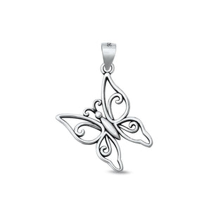 Sterling Silver Cute Tilted Cutout Butterfly Pendant .925 New Fashion Charm