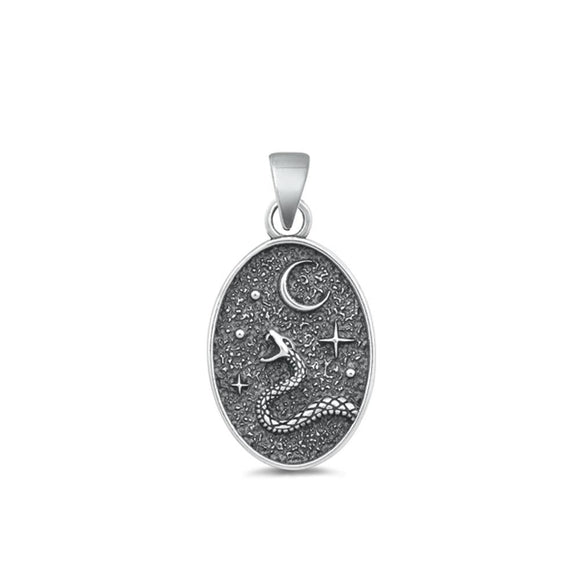 Sterling Silver Unique Snake & Moon Pendant Fantasy High Polished Charm 925 New