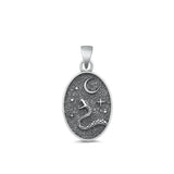 Sterling Silver Unique Snake & Moon Pendant Fantasy High Polished Charm 925 New