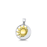 Sterling Silver Unique Gold-Tone Sun & Moon Pendant Harmony Day Night Charm 925