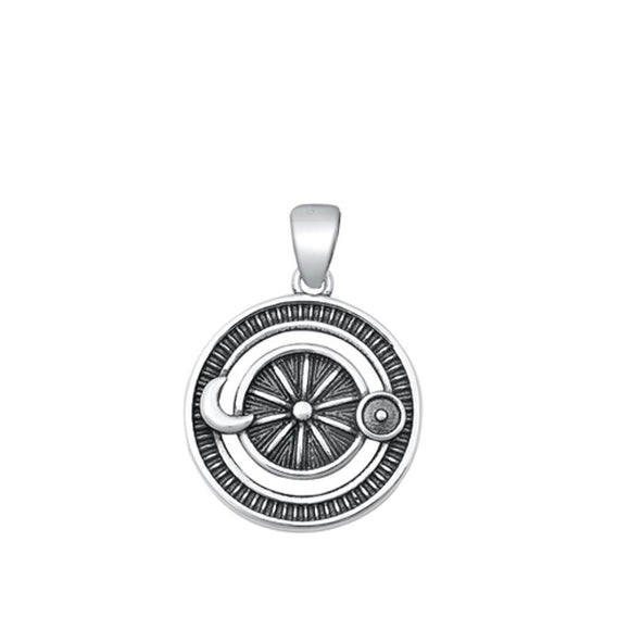 Sterling Silver Cute Astrology Wheel Pendant Moon Sun Medallion Charm 925 New