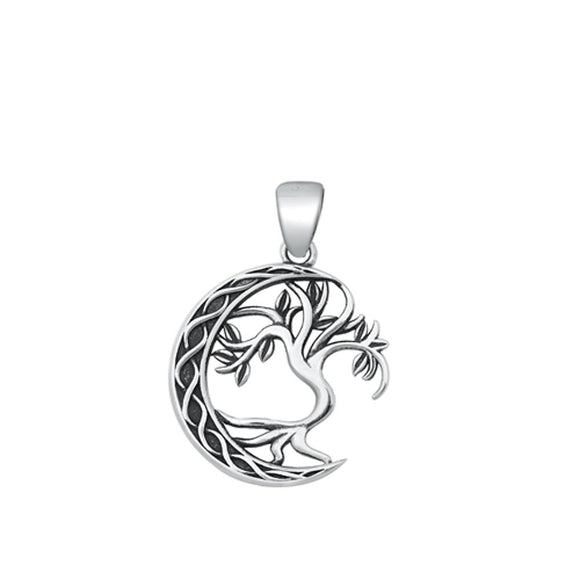 Sterling Silver Unique Moon & Tree Pendant Fashion Life Mystery Charm 925 New