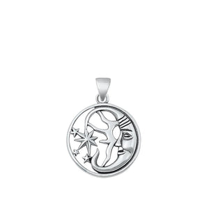 Sterling Silver Wholesale Man in the Moon & Stars Pendant Celestial Charm 925