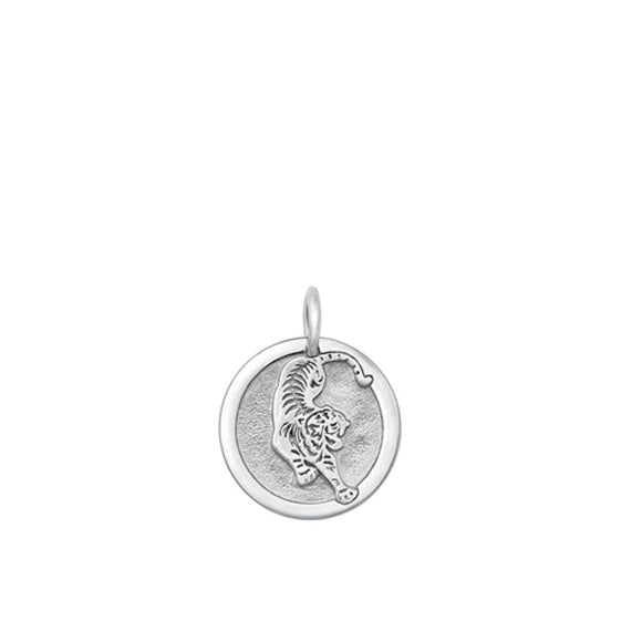 Sterling Silver Polished Chinese Zodiac Tiger Pendant Astrological Charm 925 New