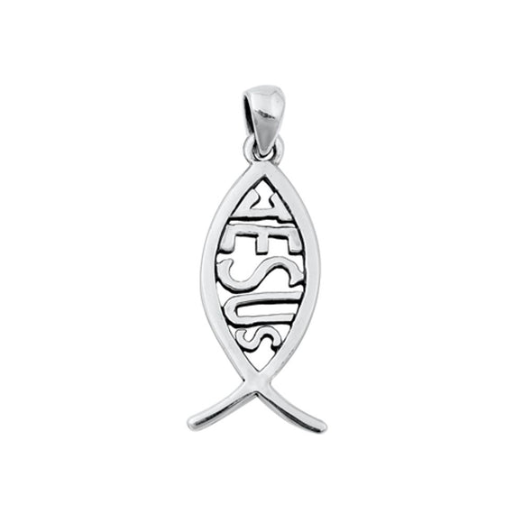 Sterling Silver Fashion Jesus Fish Pendant Christian Faith Charm 925 New