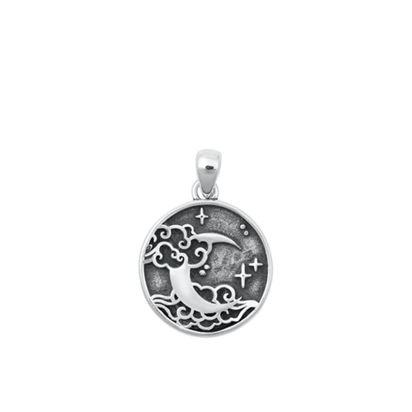 Sterling Silver Beautiful Oxidized Moon Pendant High Polished Charm 925 New