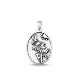 Sterling Silver Fashion Bee & Flower Pendant Oxidized Polished Charm 925 New