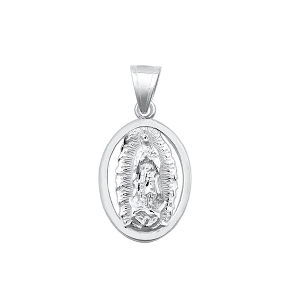 Sterling Silver High Polished Virgin Mary Pendant Christian Charm .925 New