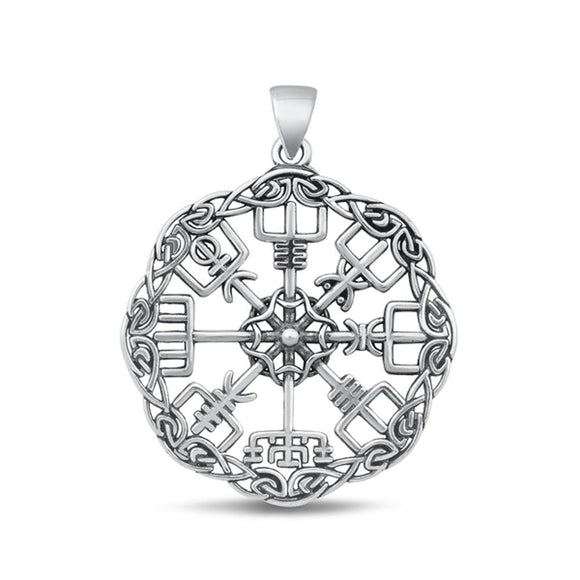 Sterling Silver Viking Compass The Vegvisir Norse Symbol Pendant Charm .925 New