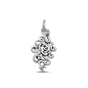 Sterling Silver Beautiful Intertwined Snakes Pendant Oxidized Charm .925 New