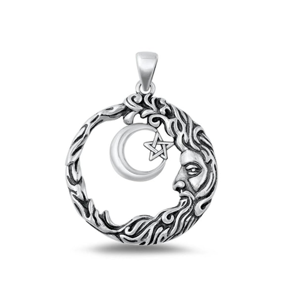 Sterling Silver Classic Pentagram Moon Pendant Oxidized Wicca Charm .925 New