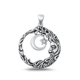 Sterling Silver Classic Pentagram Moon Pendant Oxidized Wicca Charm .925 New