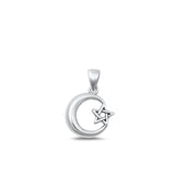 Sterling Silver Oxidized Crescent Moon & Star Charm Polished Pendant .925 New