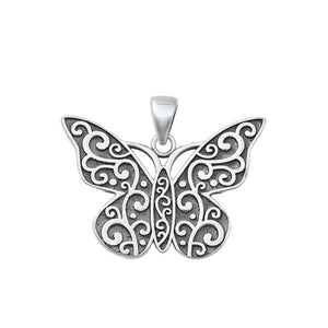 Sterling Silver Cute Oxidized Butterfly Pendant High Polished Charm .925 New