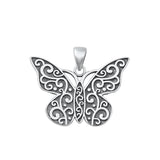 Sterling Silver Cute Oxidized Butterfly Pendant High Polished Charm .925 New