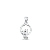 Sterling Silver .925 Beautiful Cats & Moon Pendant High Polished Charm