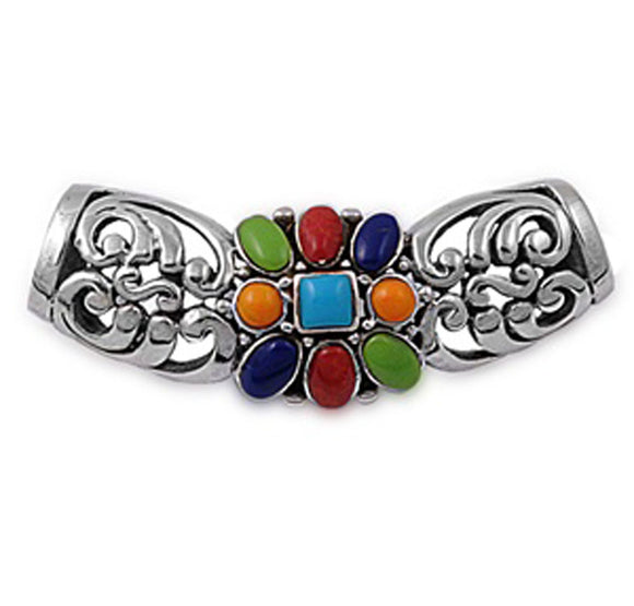 Festive Swirl Slide Pendant Simulated Turquoise .925 Sterling Silver Charm