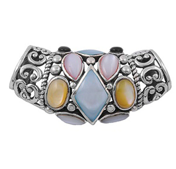 Bali Slide Pendant Simulated Mother of Pearl .925 Sterling Silver Swirl Charm