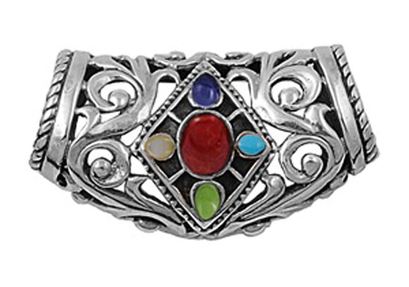 Filigree Swirl Slide Pendant Simulated Carnelian .925 Sterling Silver Charm