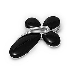Unique Abstract Cross Pendant Black Simulated Onyx .925 Sterling Silver Charm
