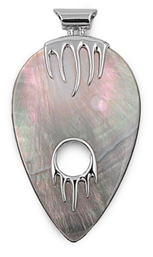 Sterling Silver Modern Abstract Cutout Drip Pendant Simulated Abalone Charm