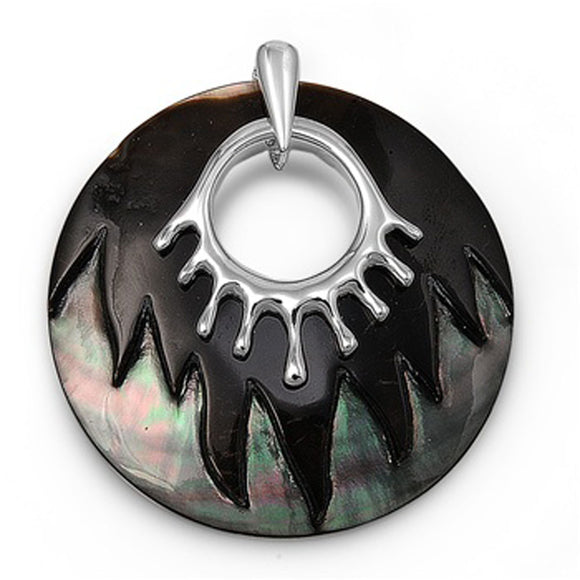 Sterling Silver Bold Statement Tribal Cutout Pendant Simulated Abalone Charm