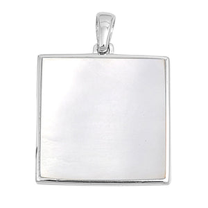 Sterling Silver Flat High Polish Square Pendant Simulated Mother of Pearl Charm