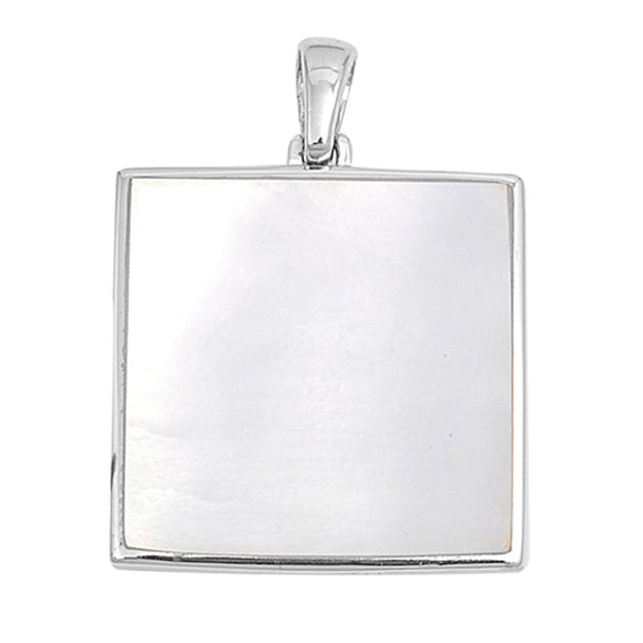 Sterling Silver Flat High Polish Square Pendant Simulated Mother of Pearl Charm