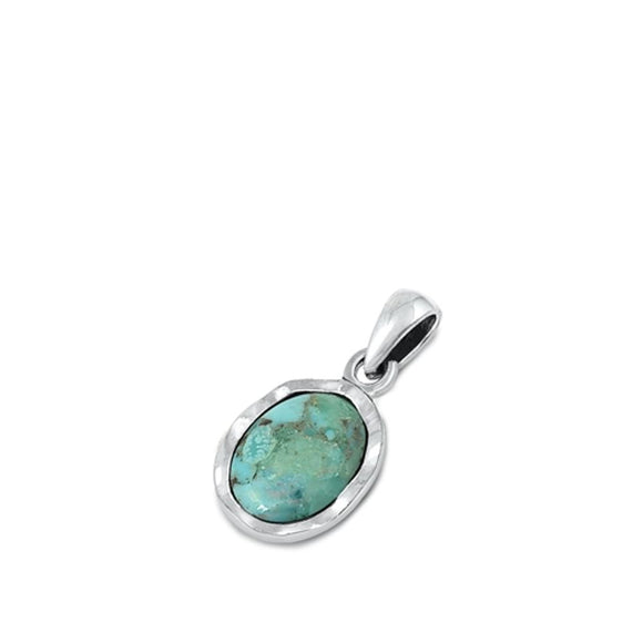 Sterling Silver Polished Cute Stone Turquoise Pendant Vintage Charm 925 New