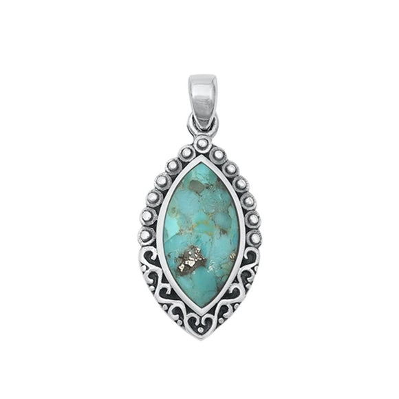 Sterling Silver Fashion Bali Turquoise Pendant Unique Vintage Charm 925 New